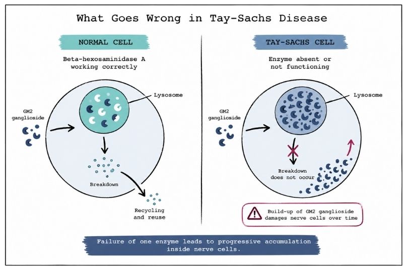 What goes wrong in Tay Sachs Disease